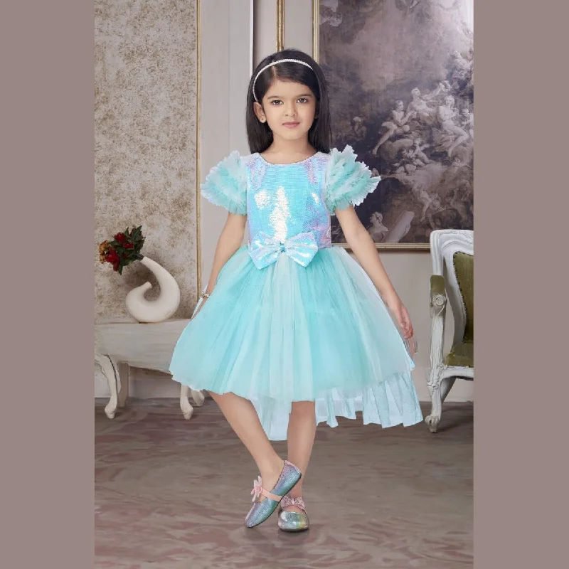 Turquoise Sequin Bow Girls Frock