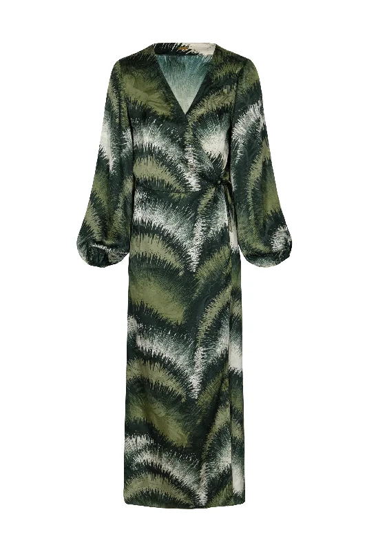 Tertulia Silk Jacquard Maxi Dress in Green Brushed