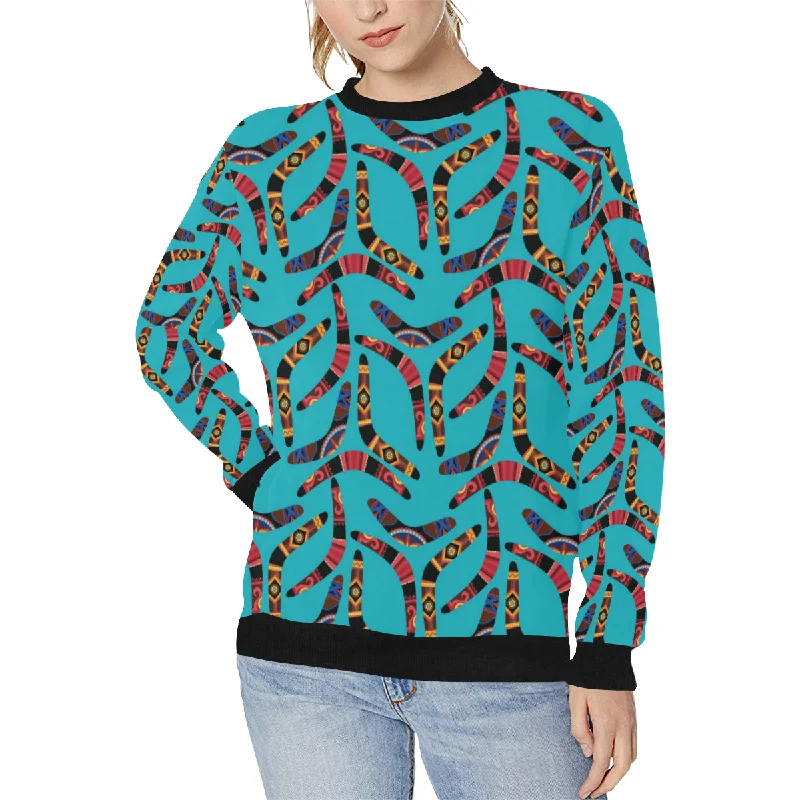 Boomerang Australian aboriginal ornament blue back Women's Crew Neck Sweatshirt