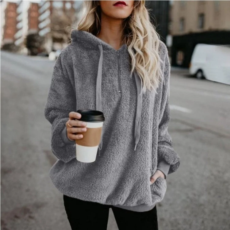 Long-sleeved Hooded Solid Color Women Sweater Coat (Color:Dark Gray Size:S)