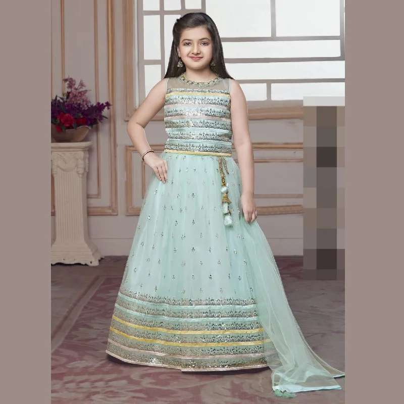 Sea Green Sequin Lehenga Choli for Girls