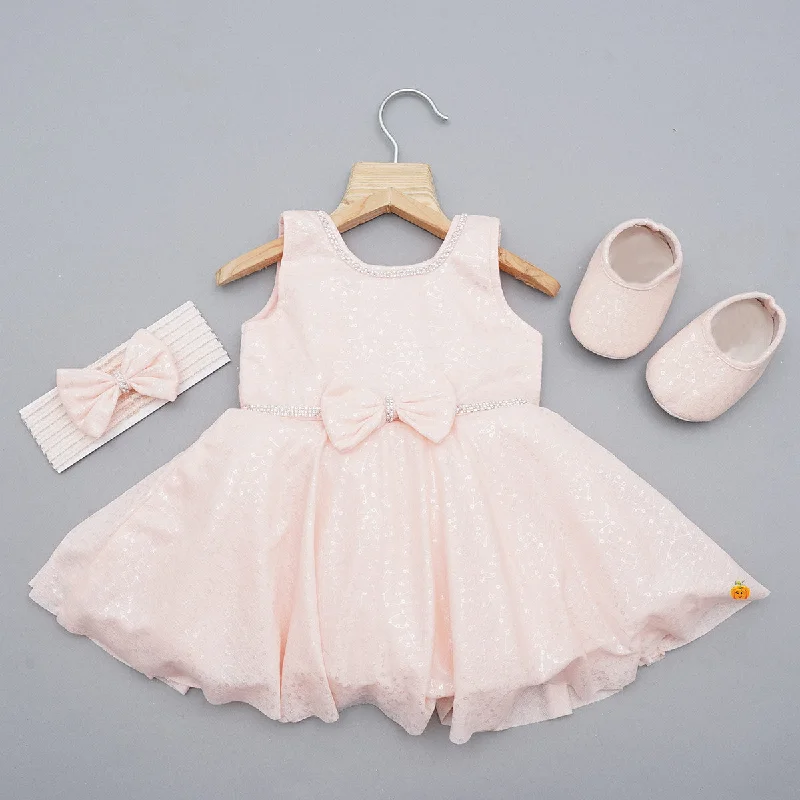 Sequin Baby Frock with Shoes & Hairband