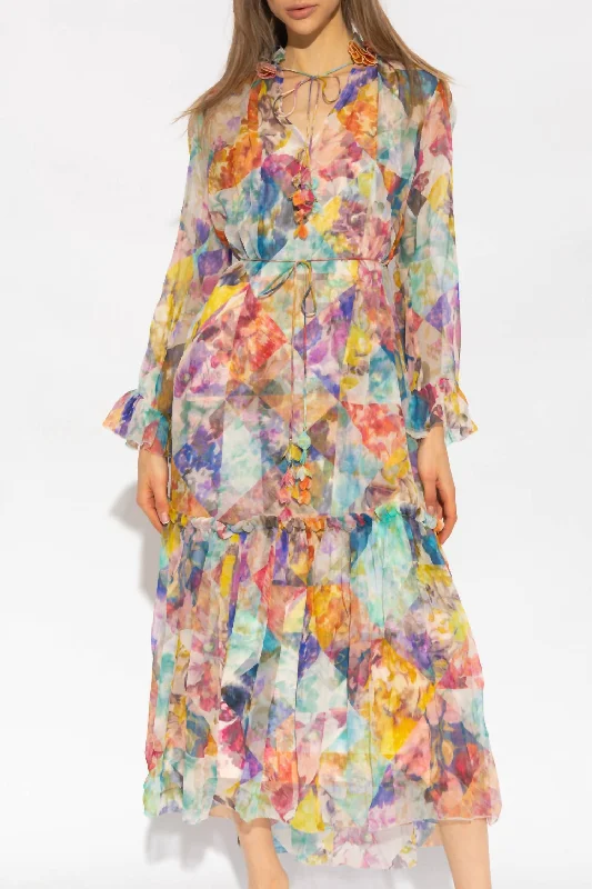 High Tide Tubular Midi Dress In Ikat Patch Floral