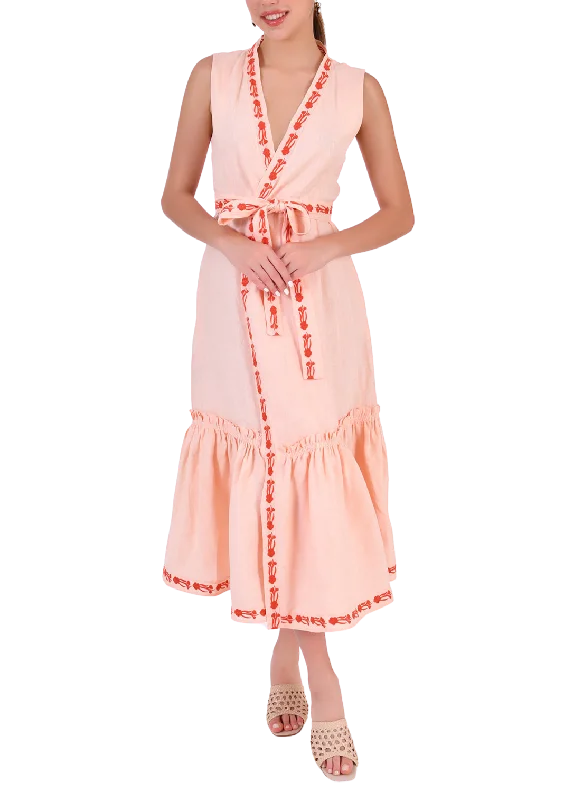 Ceylin Embroidered Wrap Midi Dress