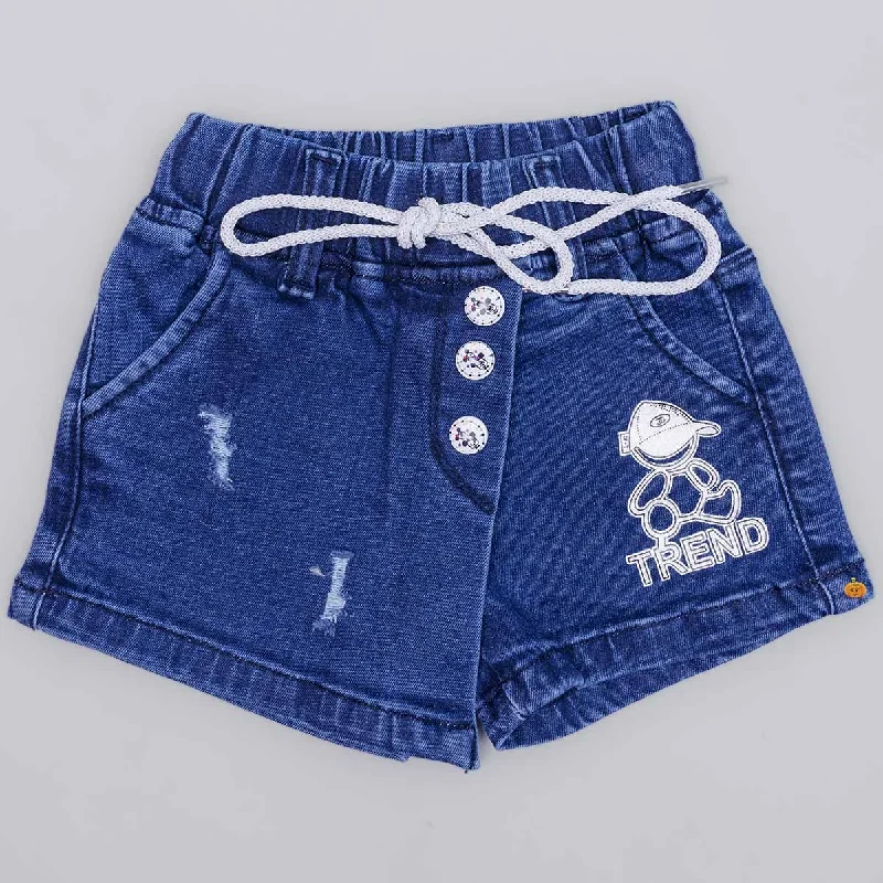 Dark & Light Blue Drawstring Girls Shorts