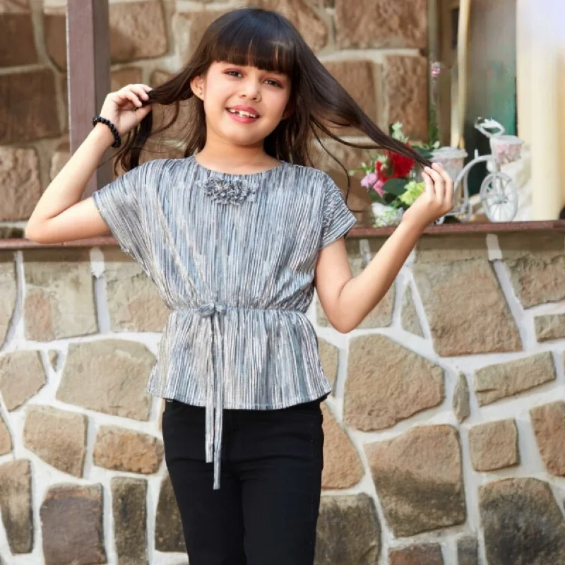 Fawn & Silver Striped Girls Top