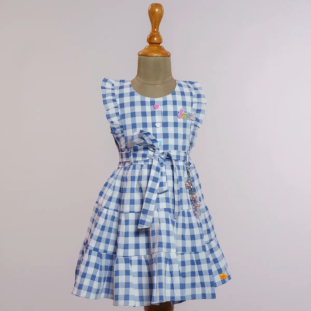 Blue Check Pattern Cotton Girls Frock