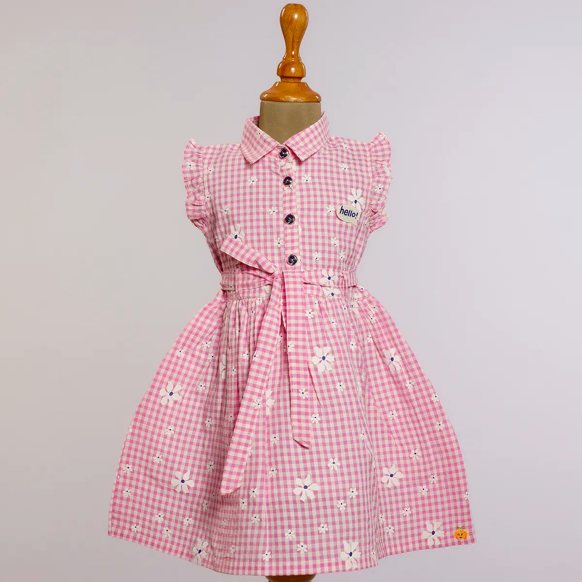 Pink Collared Check Pattern Girls Frock