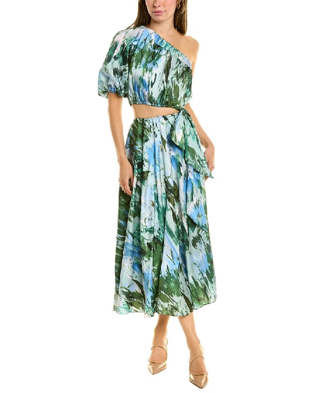 ML Monique Lhuillier One-Shoulder Midi Dress