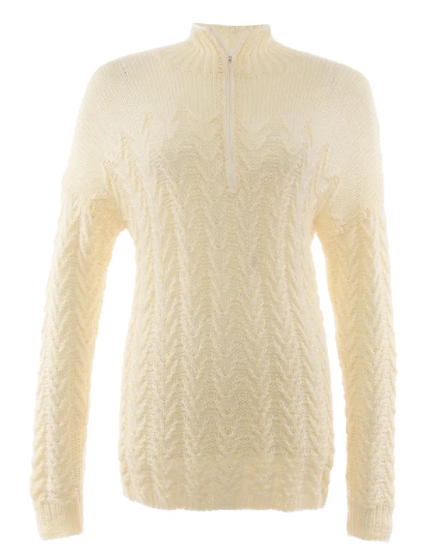 Quarter Zip Cream Jumper - M