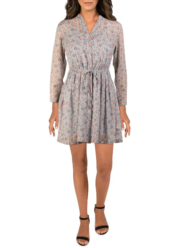 Fifine Womens Mini Floral Shirtdress