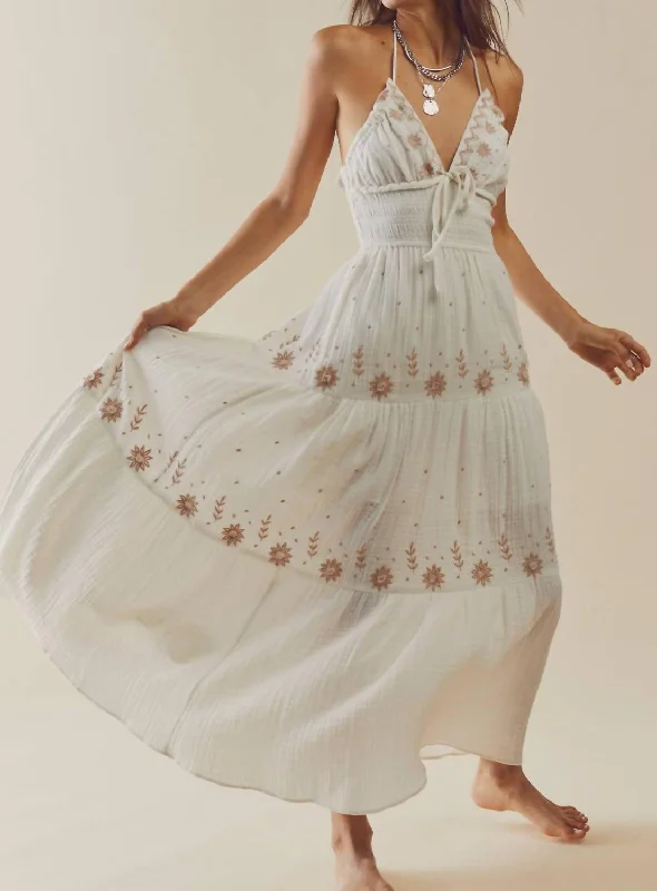 Real Love Embroidered Maxi Dress In Ivory Combo