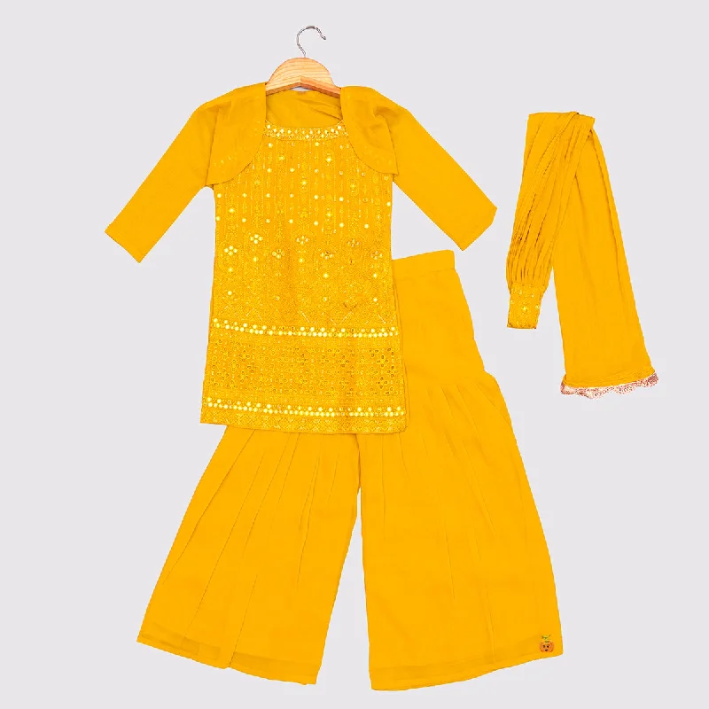 Mustard Mirror Work Girls Sharara Suit