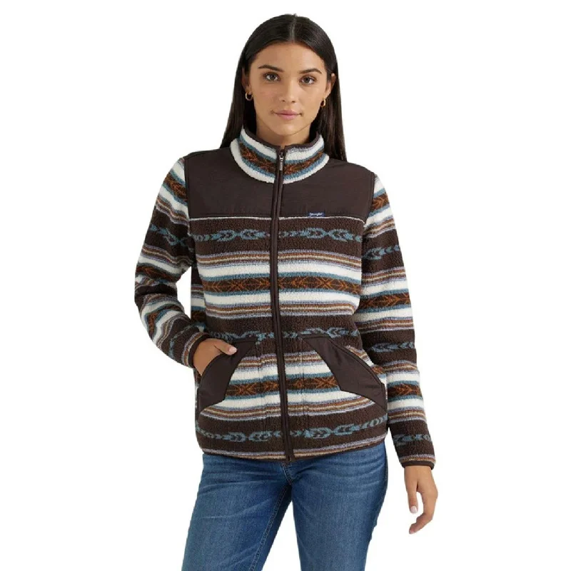 Wrangler Retro Ladies Aztec Western Brown & White Sherpa Jacket 112356674