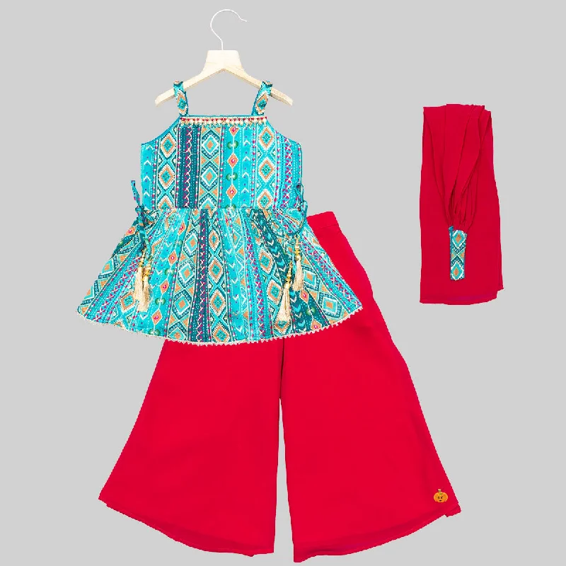 Rama & Red Embroidered Palazzo Suit for Girls