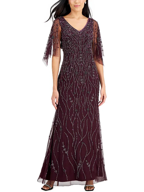 Womens Mesh Embellished Evening Dress