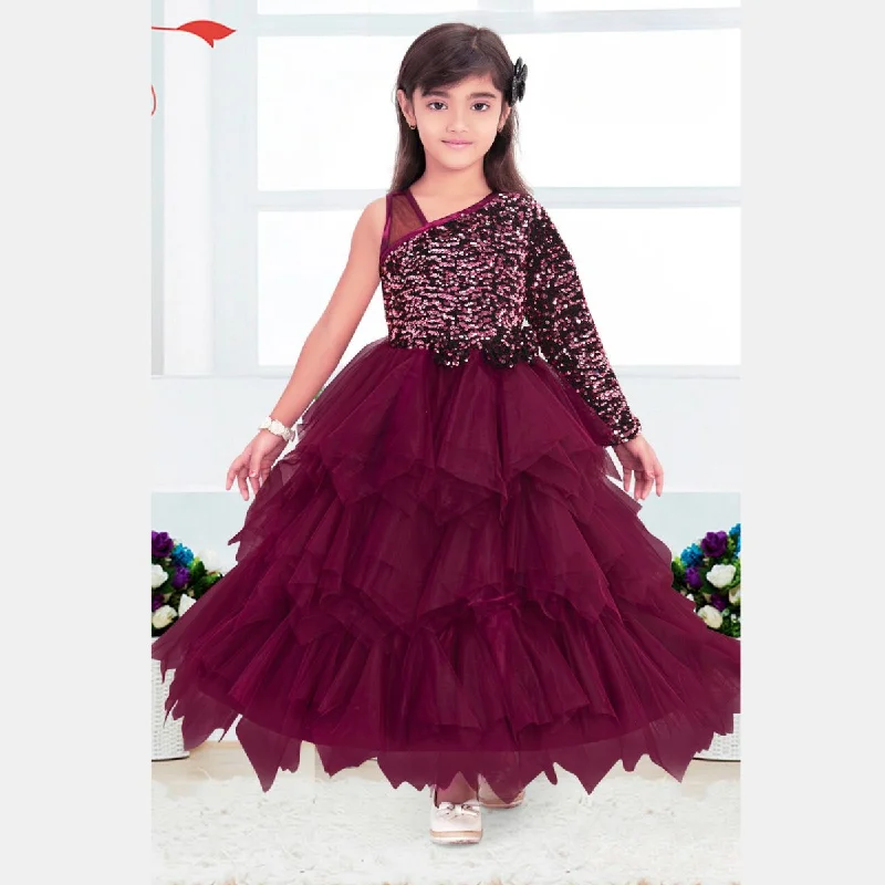 Wine Sequin Gown for Girls