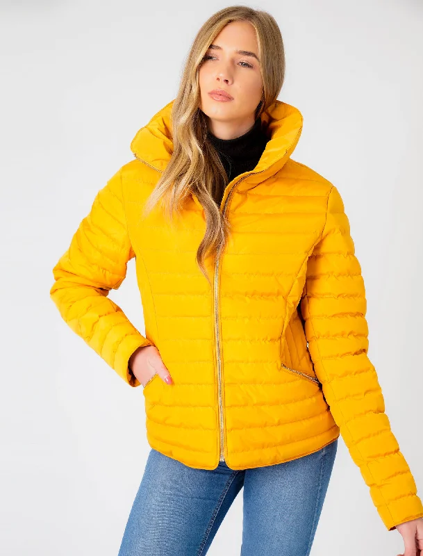 Zelda 2 Funnel Neck Quilted Jacket in Old Gold - Tokyo Laundry