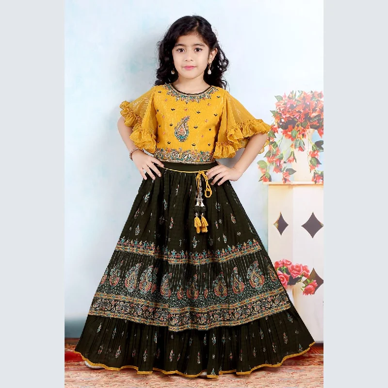 Golden Embellished Girls Lehenga Choli