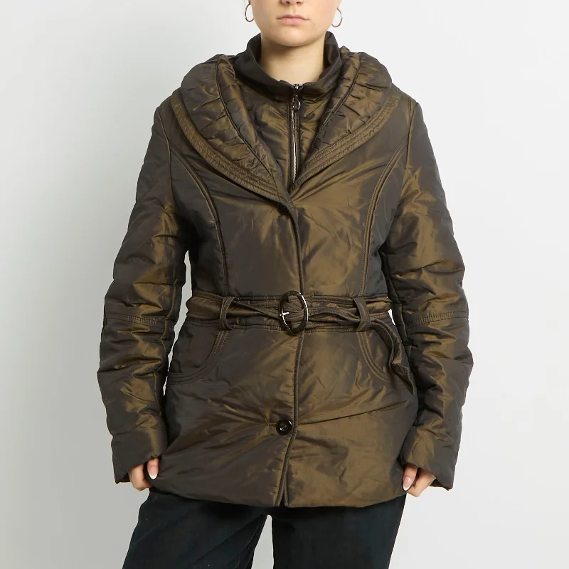 Metallic Belted collar Detail Puffer Jacket - UK 14