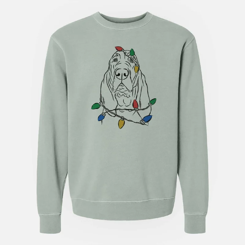 Christmas Lights Baron the Bloodhound - Unisex Pigment Dyed Crew Sweatshirt