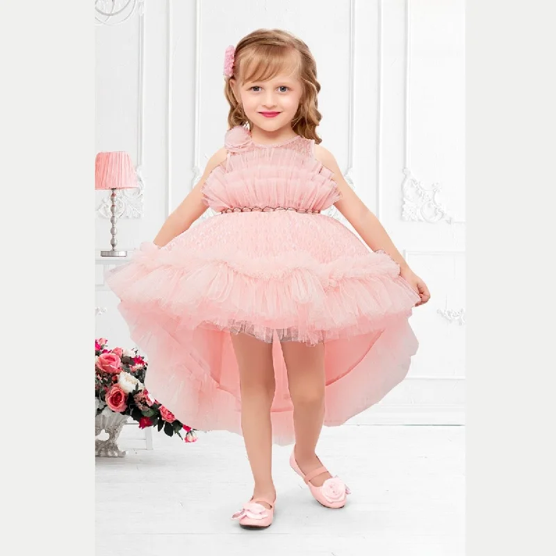 Peach Net Frock for Girls