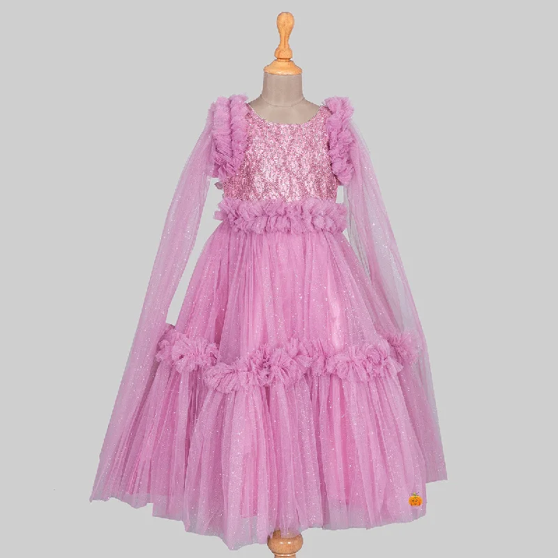 Onion Glittery Full Sleeves Girls Gown