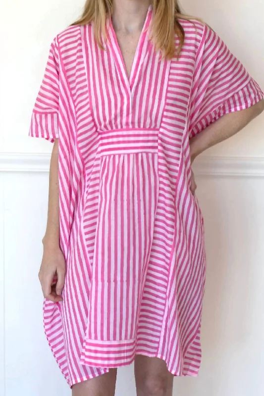 Emerson Short Caftan In Aurora Pink Stripe Organic