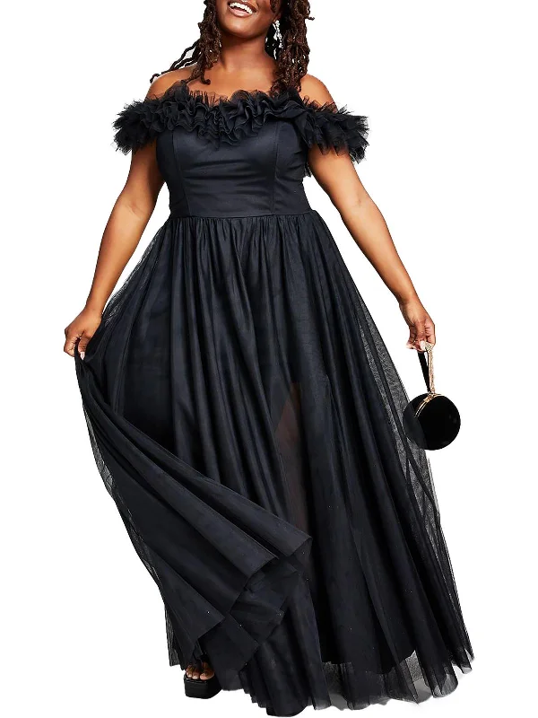 Plus Womens Off-The-Shoulder Prom Evening Dress