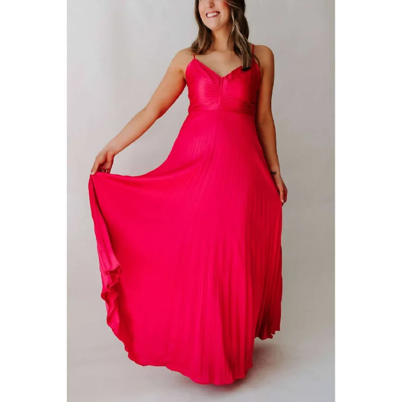 Rose Pleated Maxi Dress In Fuchsia