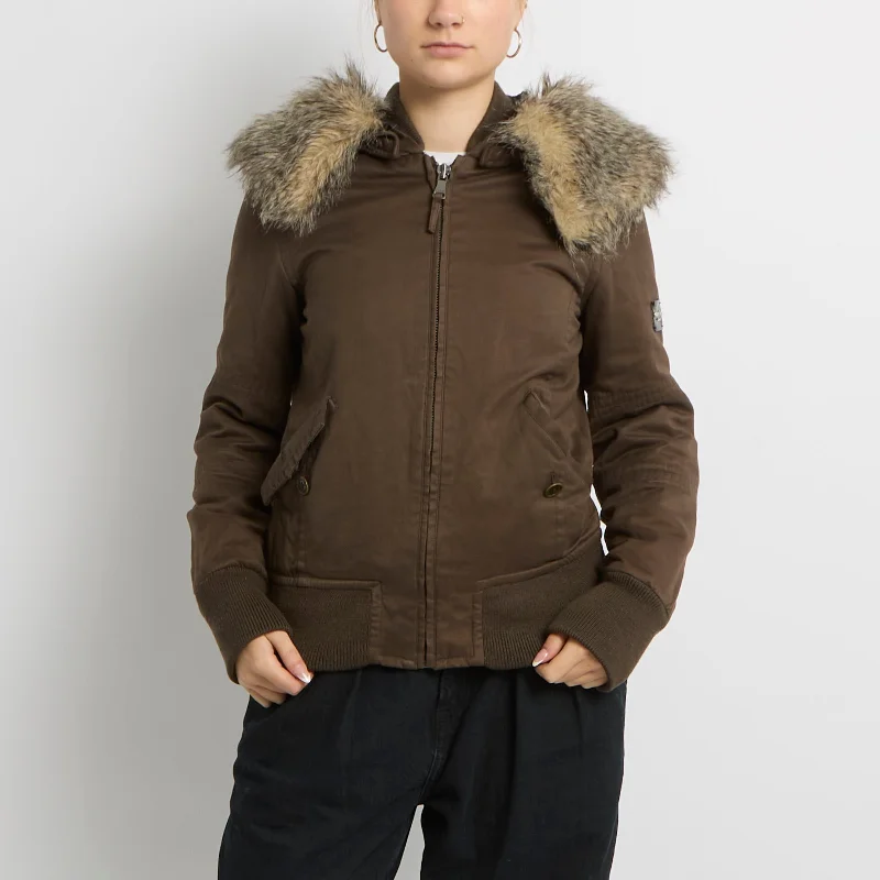 Calvin Klein Fur Hooded Jacket - UK 12