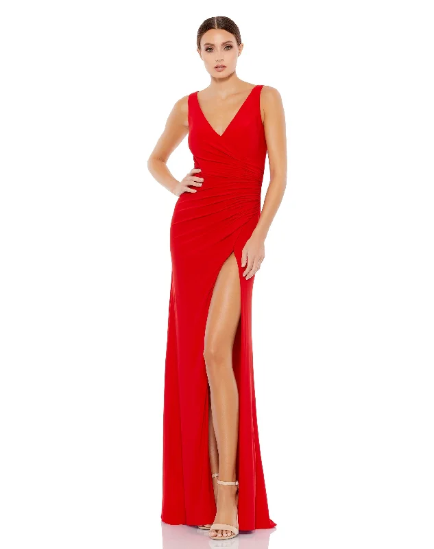 Ruched Stretch Jersey V-Neck Gown