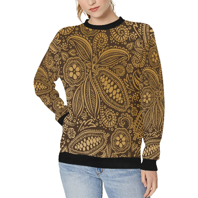 cacao beans tribal polynesian pattern background Women's Crew Neck Sweatshirt