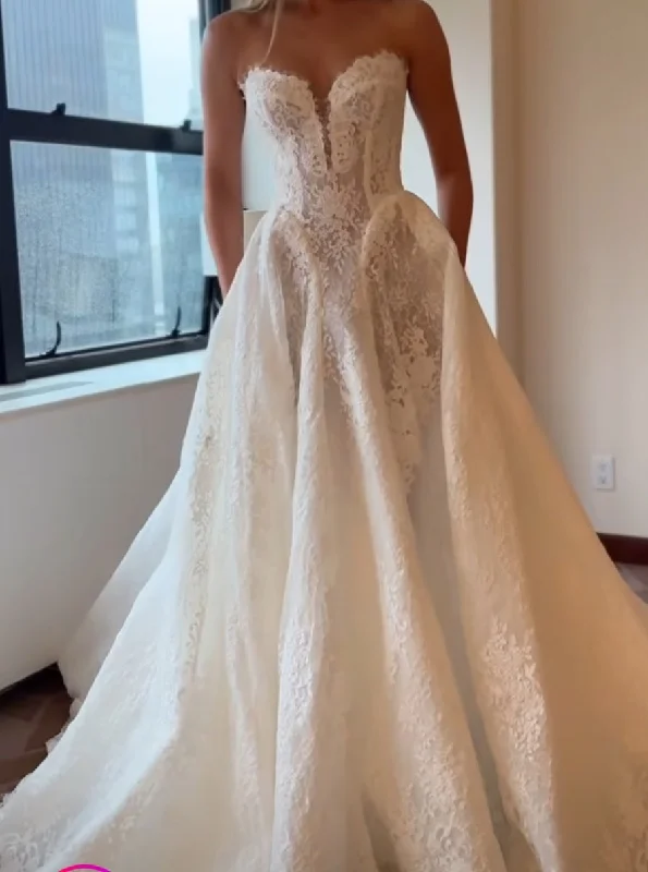 HONGIVEY Lace Applique Wedding Dress Sweetheart Floor-Length A-Line Bride Gown Custom