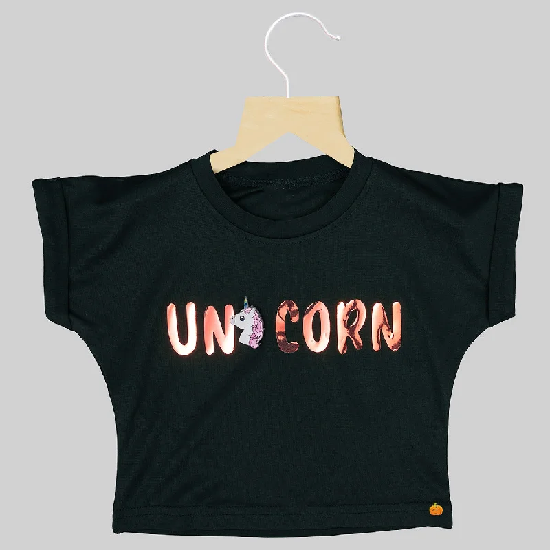 Green & Maroon Unicorn Top for Girls