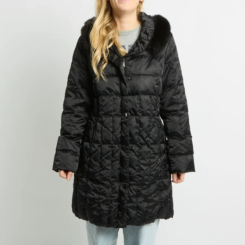 Fur Trim Long Puffer Jacket - UK 14