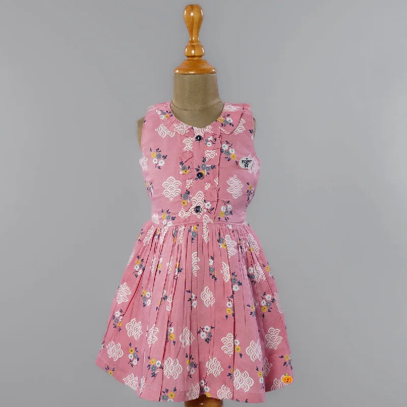 Pleated Girls Frock with Printed Design