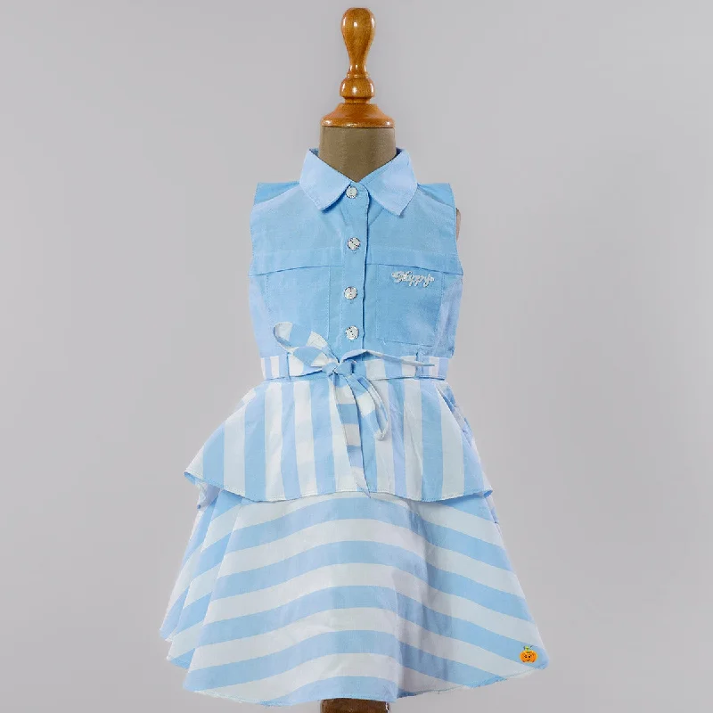 Sky Blue Collard Frock for Girls