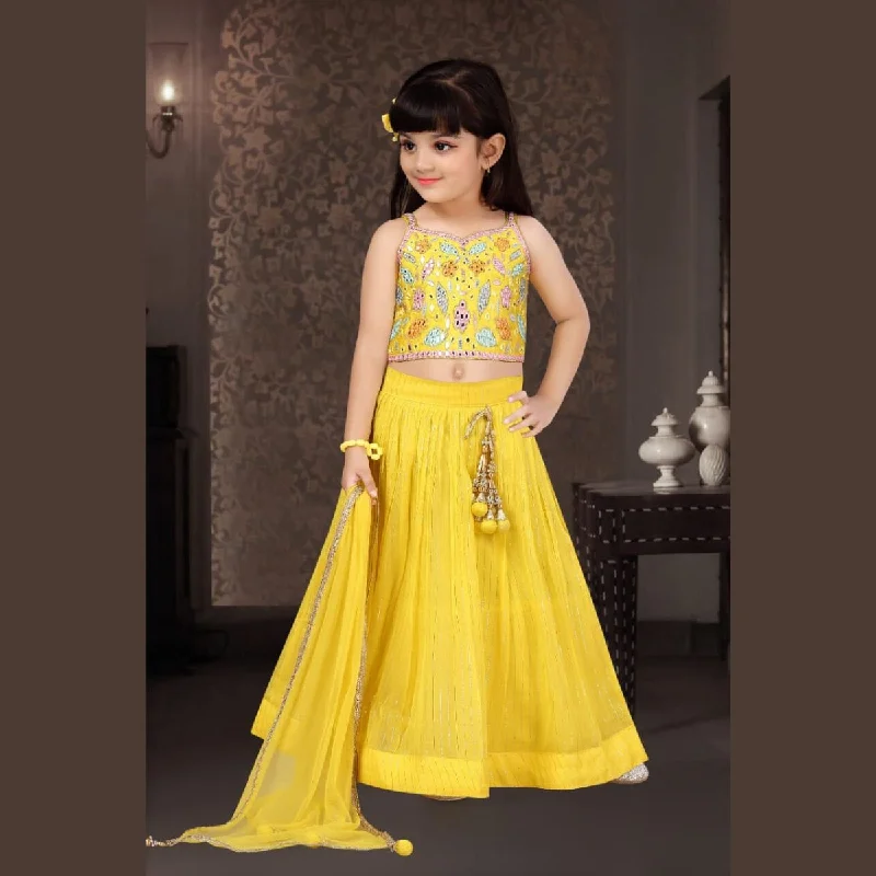 Yellow Mirror Work Embroidered Girls Lehenga Choli