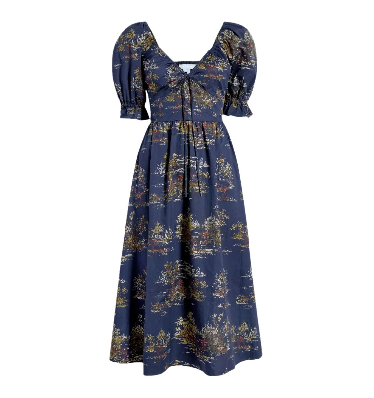 OTM Exclusive: The Ophelia Dress in Navy Equestrian Toile