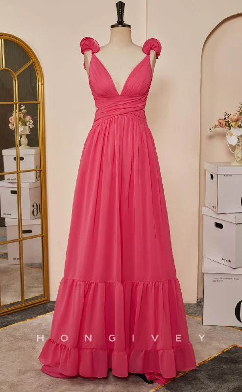 L2476 - Sexy Satin A-Line V-Neck Straps Empire Ruched Floral Embellished Party Prom Evening Dress