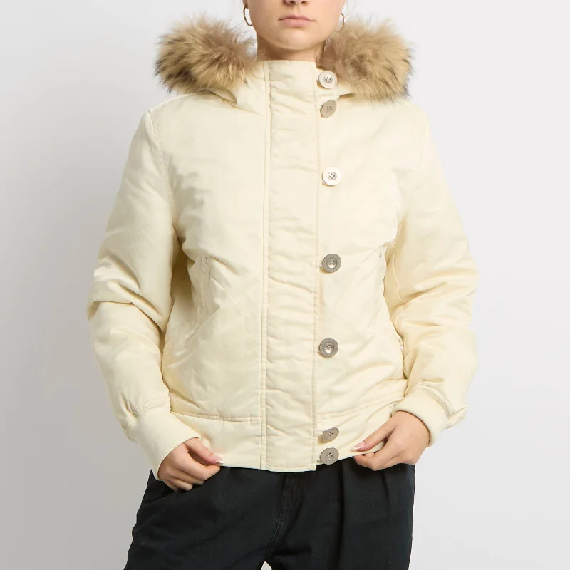 GAS Fur Hood Button Detail Jacket - UK 10