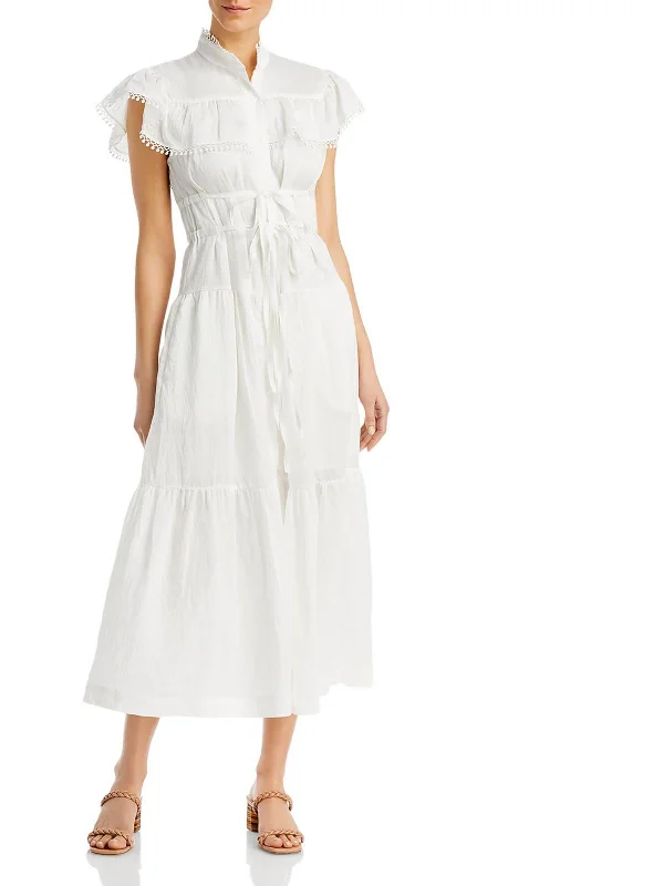 Blakely Womens Ruffled Flutter Sleeves Shirtdress