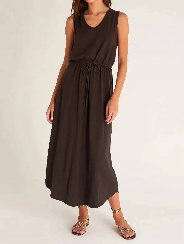 Lovewell Slub Maxi Dress In Black