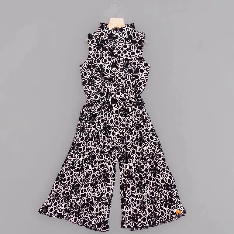 Printed Black & Grey Jump Suit for Girls