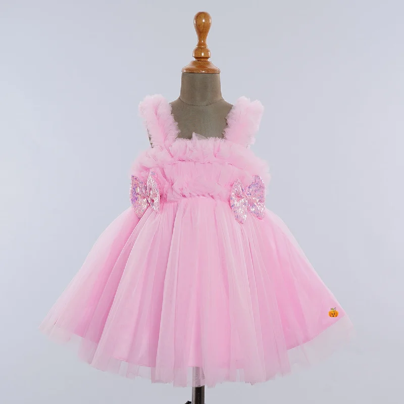 Sequin Bow Net Frock for Girls