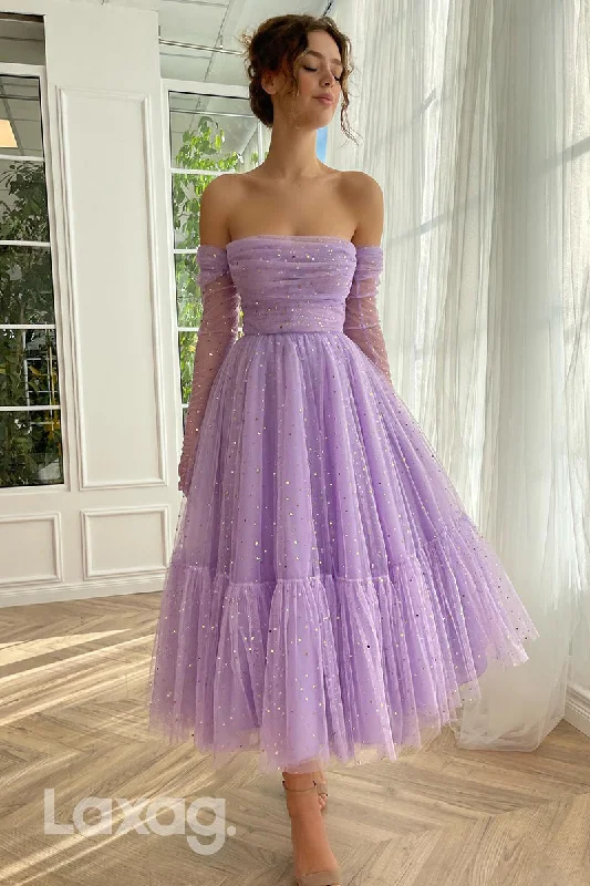 21772 - Strapless Tulle Ankle-Length Prom Dress With Gloves