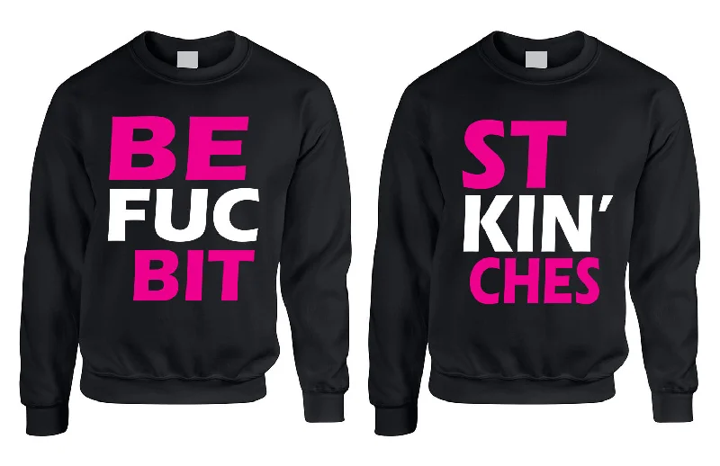 Couple Crewneck Best Bit**es BFF Set Of 2 Love Pink Print