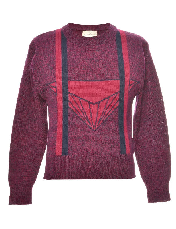 Patterned Maroon & Purple Diamond Design Jumper - S