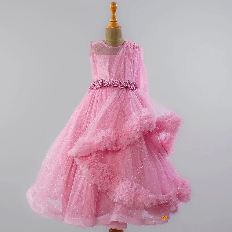 Onion & Peach Girls Gown with One Side Frill